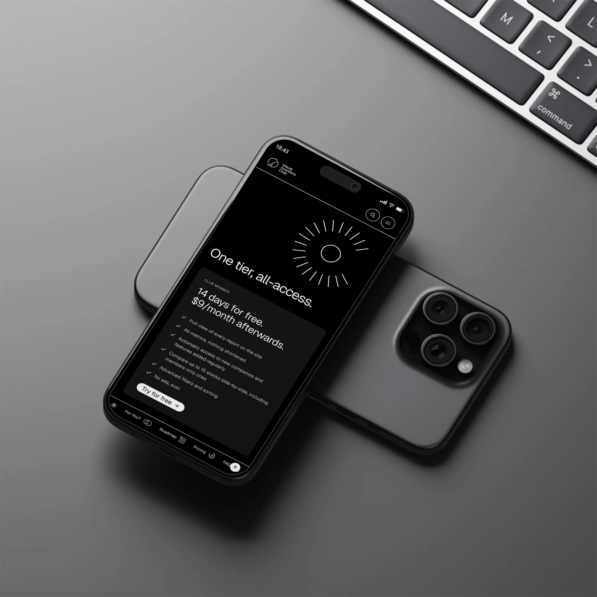 Preisseite von Visual Investors Club auf einem Smartphone